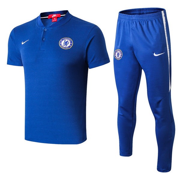 Polo Conjunto Completo Chelsea 2018/19 Azul Blanco